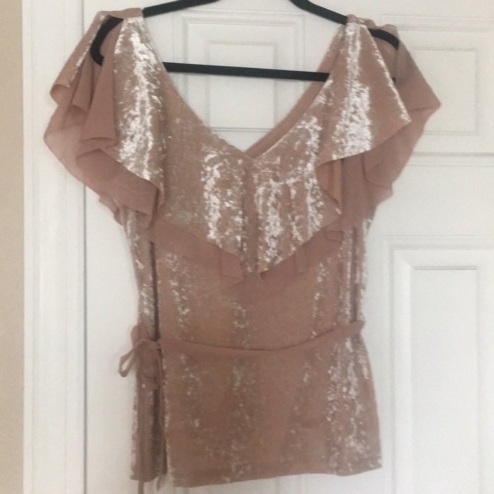 WHBM OPEN SHOULDER VELVET TOP